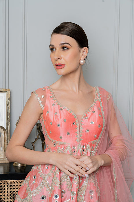 SALMON PINK CHANDERI SHARARA SET