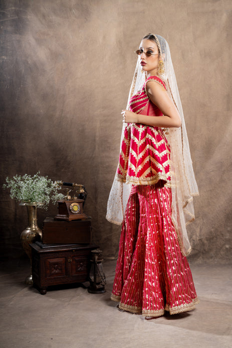 CRIMSON RED CHANDERI SHARARA SET