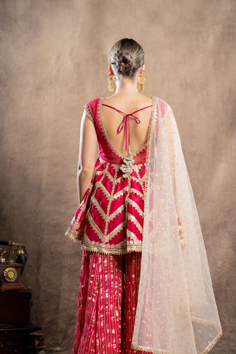 CRIMSON RED CHANDERI SHARARA SET