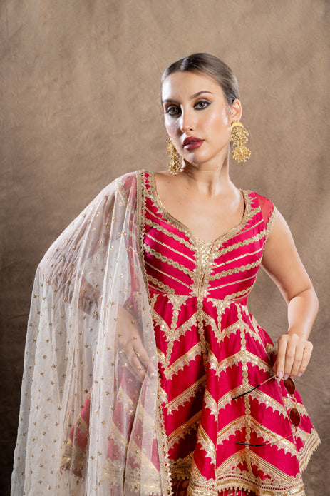 CRIMSON RED CHANDERI SHARARA SET